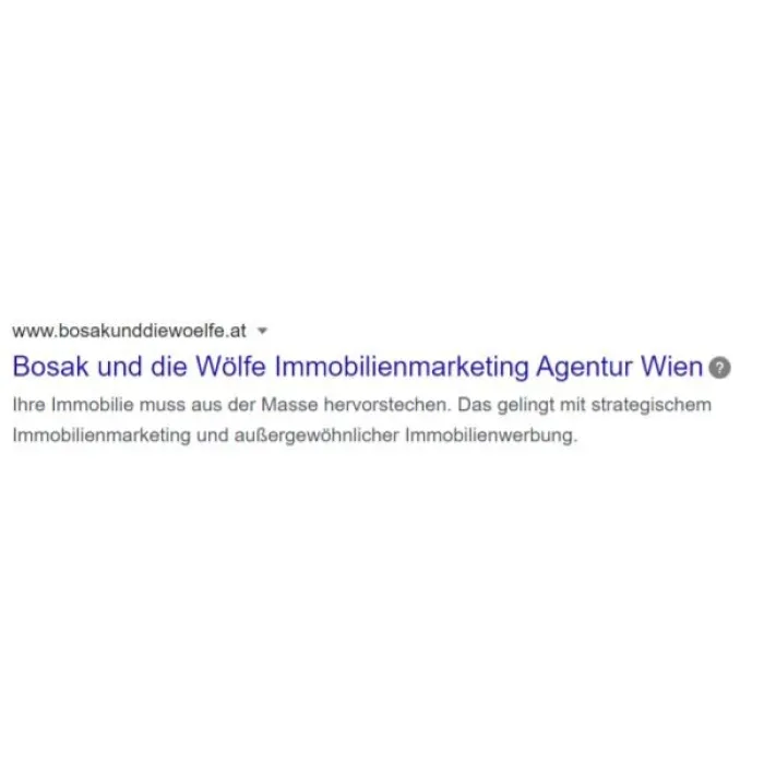 URL, Title-Tag und Meta-Description von Bosak und die Wölfe