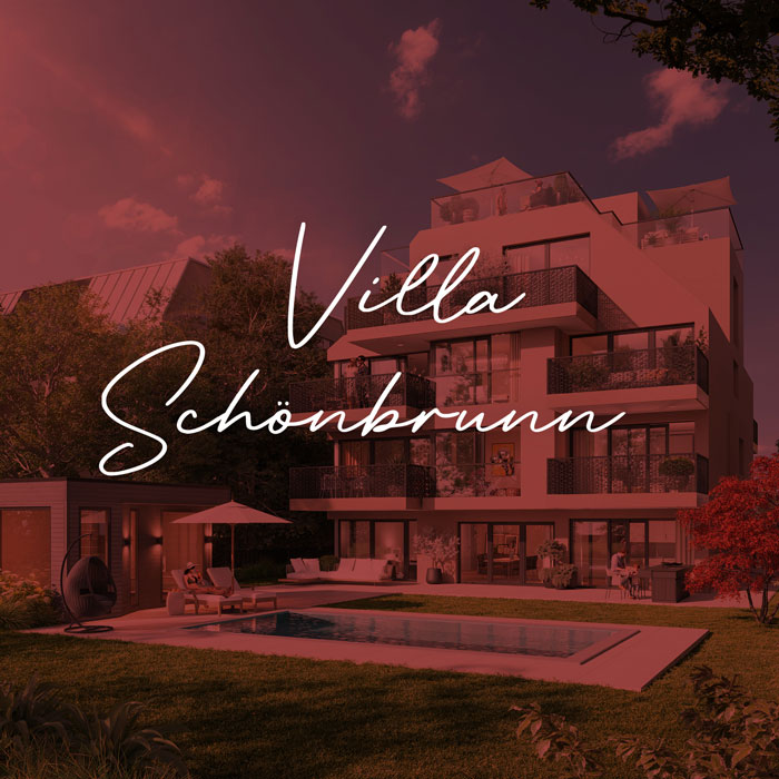 Auf rötlichem Hintergrund steht der Schriftzug "Villa Schönbrunn".