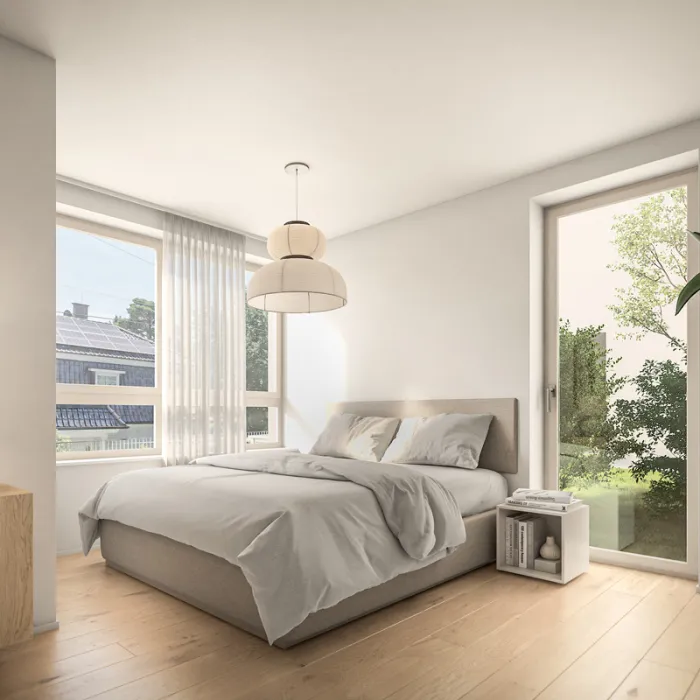 Design Duette Schlafzimmer mit Grünblick