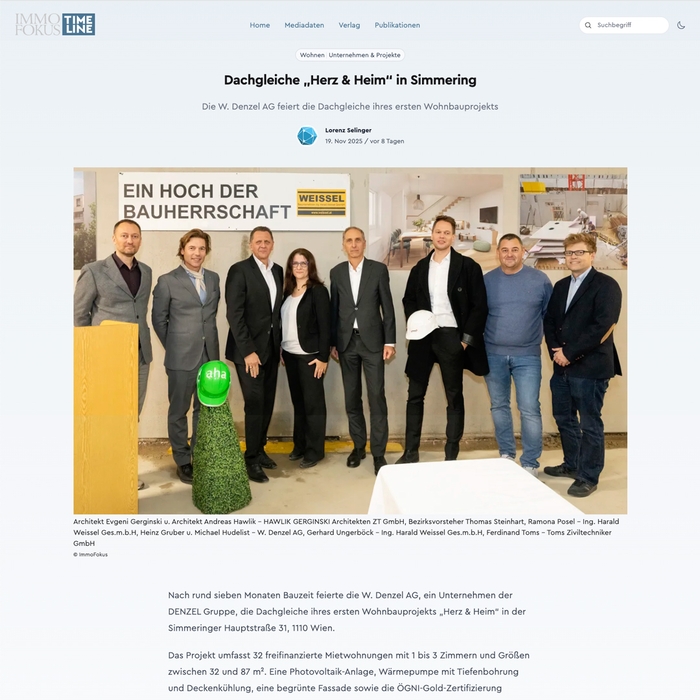 PR-Artikel zur Dachgleiche von Herz & Heim